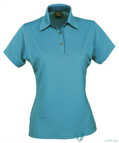 Turquoise womens Polo shirt made with nano-scale silver technology and performance fabric yarn-treated for cool dry® comfort