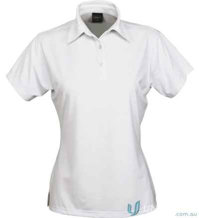 White womens polo shirt with nano-scale silver technology and performance fabric yarn-treated for cool dry® comfort
