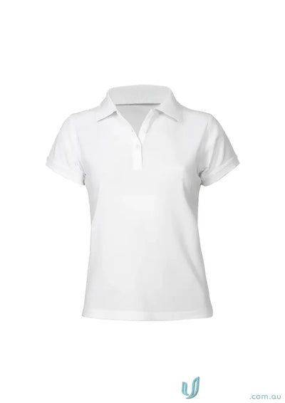 Womens neon white polo shirt with short sleeves and white button placket for ladies