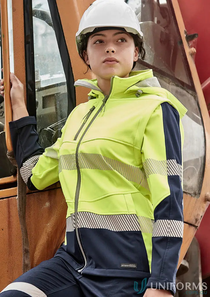 Ladies Streetworx 2 in 1 stretch softshell jacket with reflective stripes for high visibility