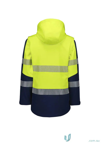 High-visibility hooded stretch softshell jacket from Ladies Streetworx 2 in 1 Bio Motion Segmented collection