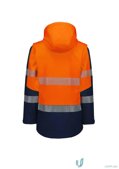 Orange and navy blue high-vis Ladies Streetworx stretch softshell jacket with bio motion segmented design
