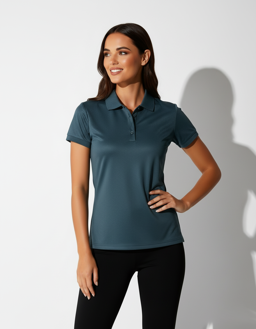 Ladies Cobram Polo in sleek dark teal with left chest free embroidery