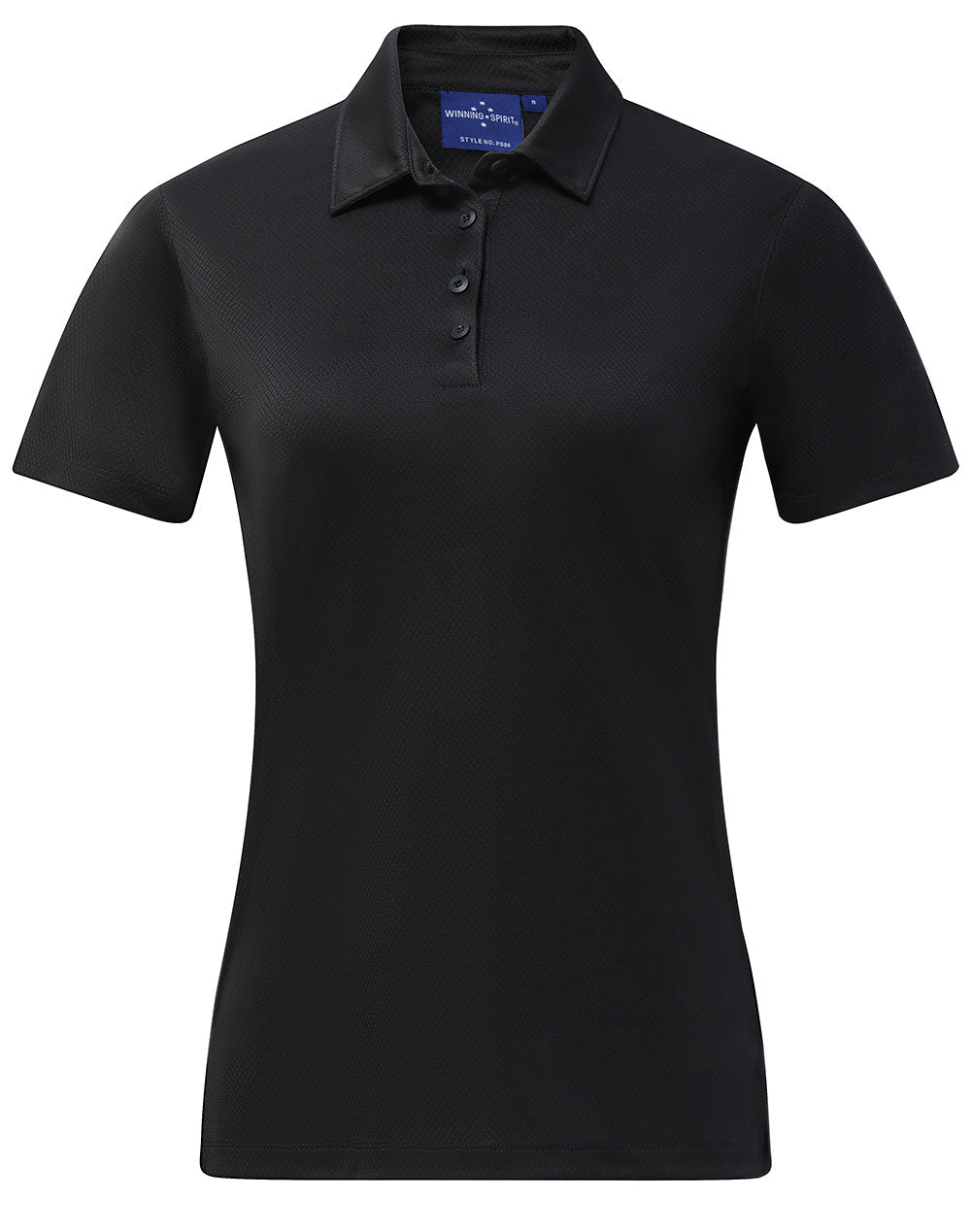 Ladies sustainable jacquard knit polo shirt in black textured fabric