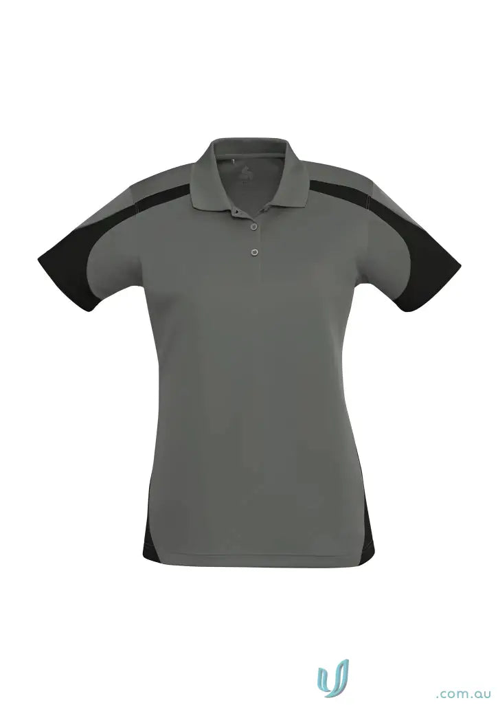 Gray and black Ladies Talon Polo shirt made with biz cool perfect blend for women