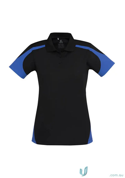 Black and blue jhs emb mens polo shirt with contrasting shoulder panels perfect for work uniforms and workwear