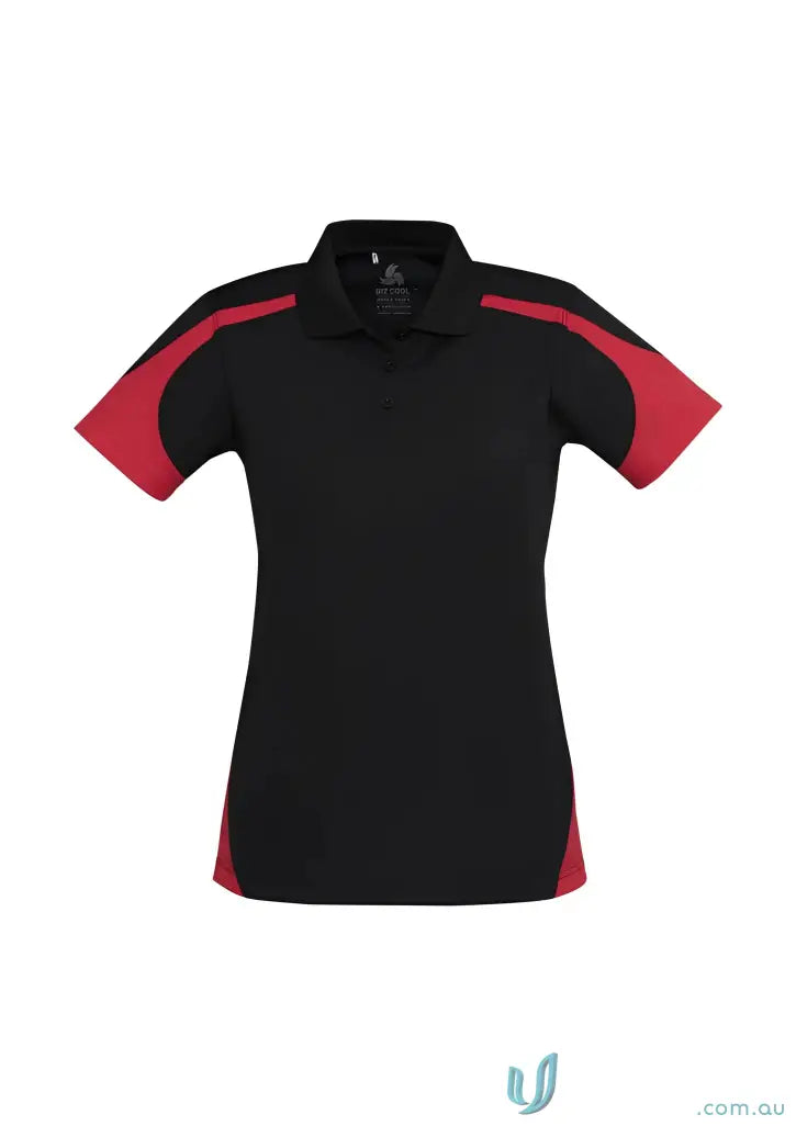 Black and red ladies Talon Polo shirt featuring biz cool perfect blend style