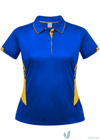 Royal blue Ladies Tasman Polo with yellow accents, perfect for casual style