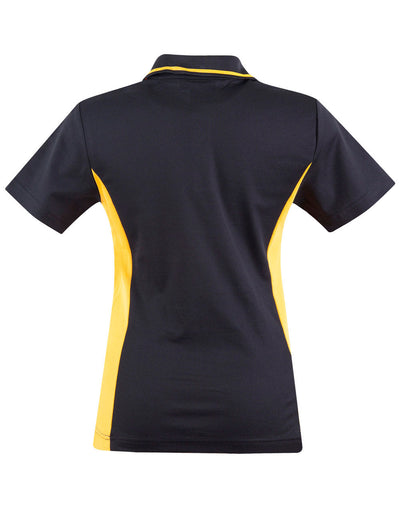 Ladies teammate polo in black and yellow with moisture-wicking fabric