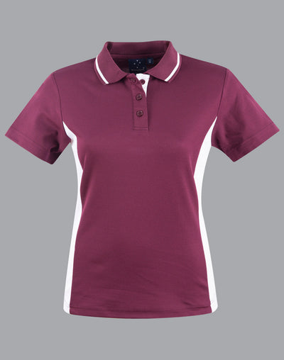 Ladies Teammate Polo in maroon and white with moisture-wicking fabric