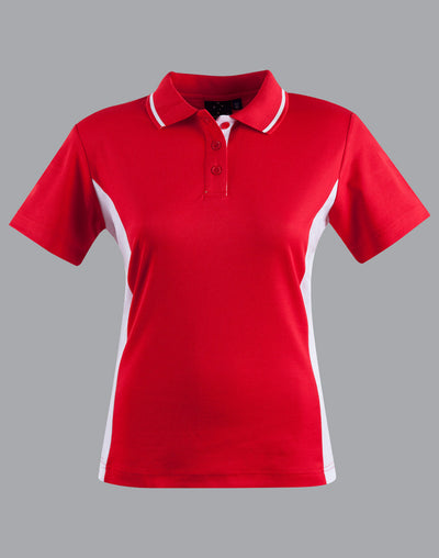 Red Ladies Teammate Polo with white trim in moisture-wicking fabric