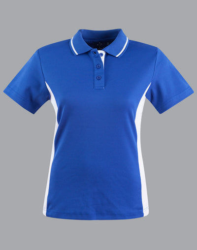 Ladies Teammate Polo in royal blue with white trim, moisture-wicking fabric