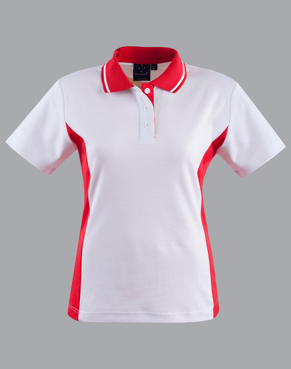 Ladies Teammate Polo in white red with moisture-wicking fabric