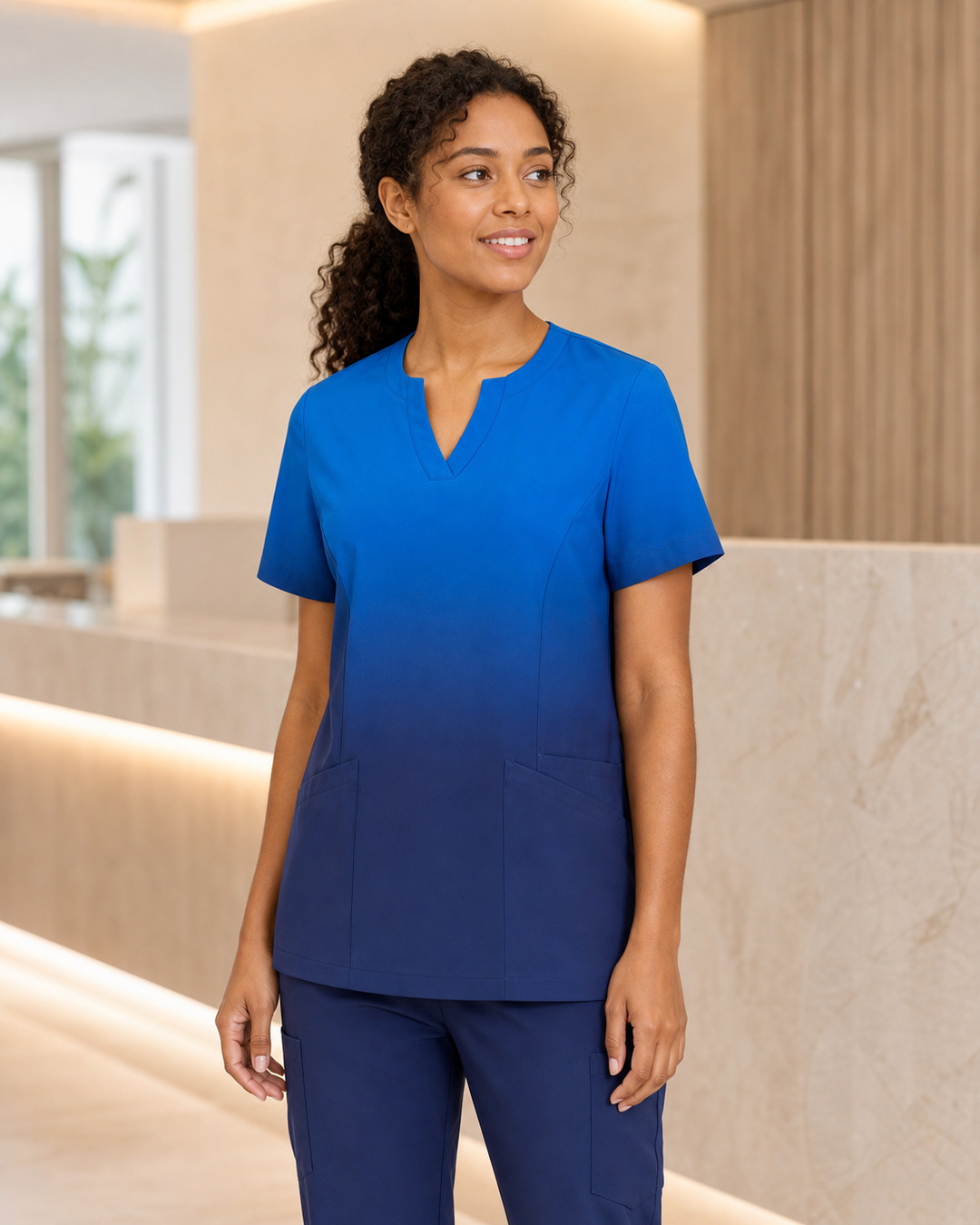 Ladies Twilight Ombre Print Scrub Top