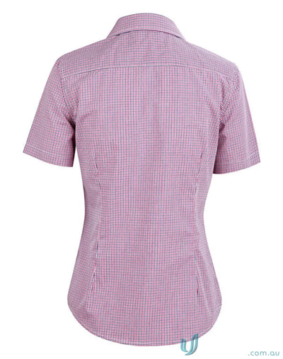 Pink and white checkered mini gingham Spirit Ladies Two Tone Gingham SS Shirt