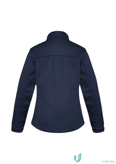 Navy blue womens softshell jacket with stand-up collar from Ladies U Tech SoftShell collection