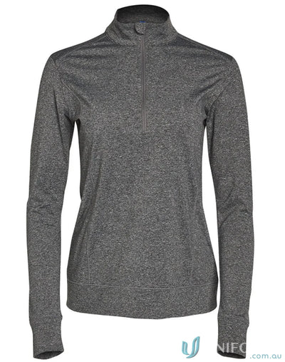 Ladies Ultimate Half Zip Long Sleeve Gray Shirt for comfy Half Zip Sweat style