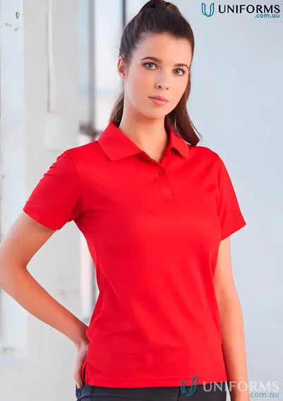 Women’s red ps82 Verve Polo shirt made with CoolDry® polyester mini fabric