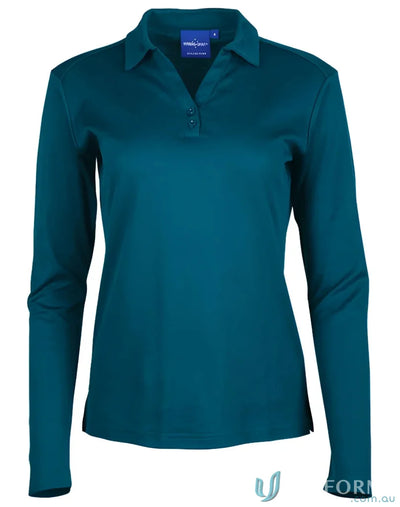 Ladies Victory LS Polo in teal with truedry® mesh fabric and natural cotton backing