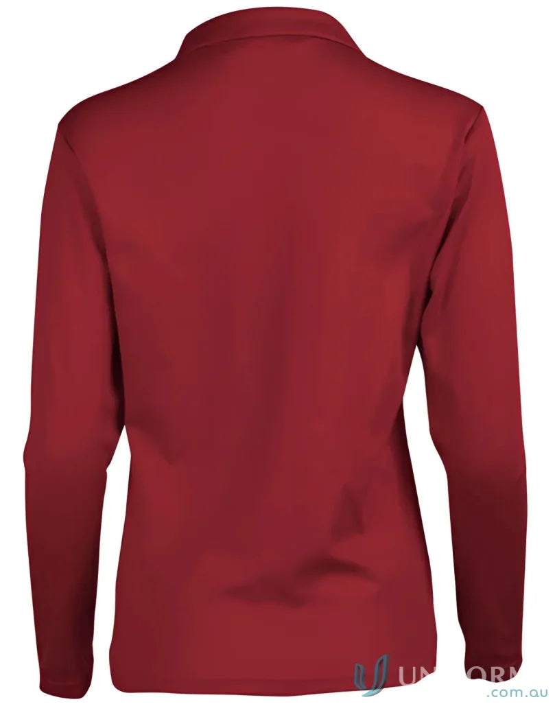 Red Ladies Victory LS Polo with truedry mesh fabric and natural cotton backing