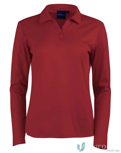 Red Ladies Victory LS Polo made with Truedry® mesh fabric and natural cotton backing