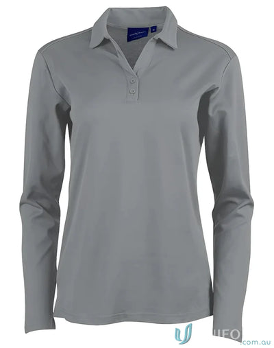 Gray Ladies Victory LS Polo made with truedry® mesh fabric and natural cotton backing