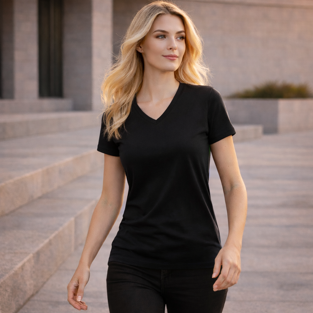 Biz Collection Ladies Viva Tee black v-neck short-sleeve top