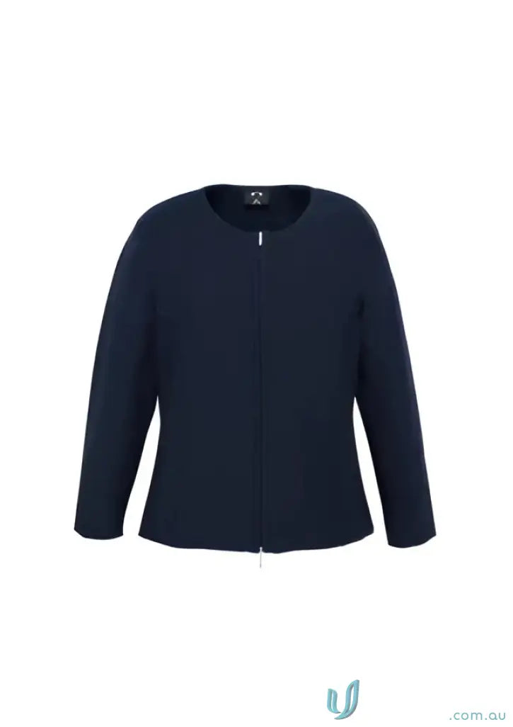 Navy blue ladies zip cardigan with front zipper perfect for casual wear