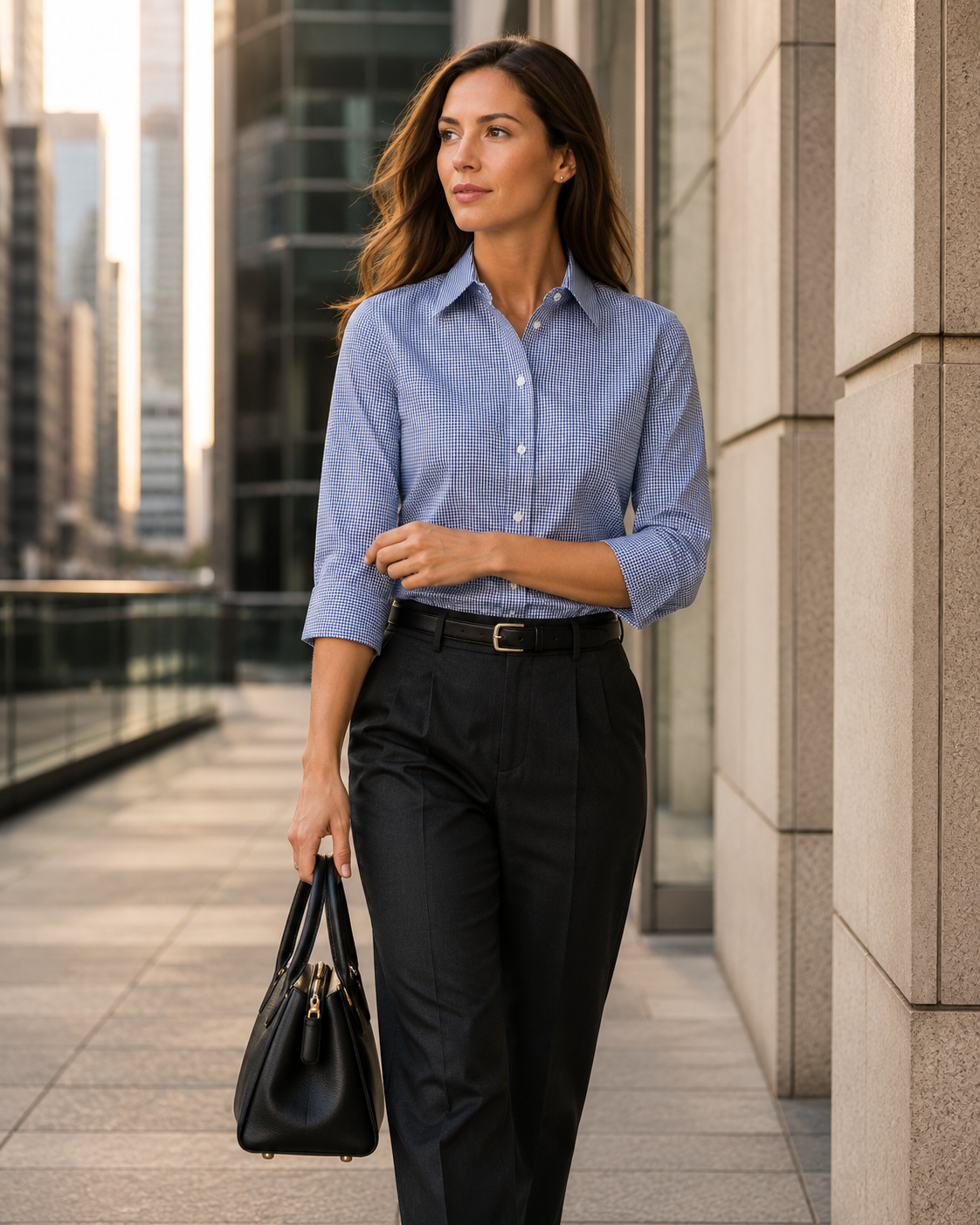 Ladies Multi-Tone Check 3Q Shirt