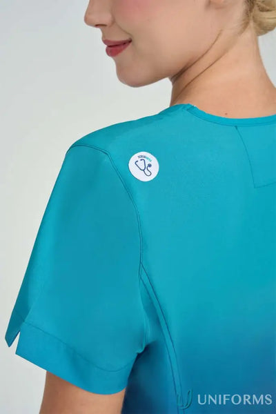 LadiesSea Blue Ombre Print Top with princess seams and a welt pocket perfect for medical pros