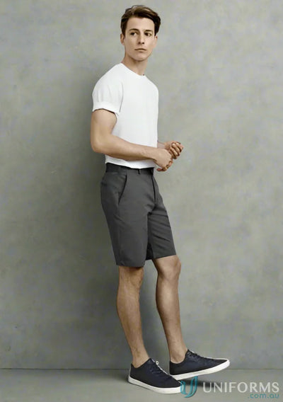 Man in white T-shirt and gray Lawson Men’s Stretch Chino Short from Biz Collection LAWSON