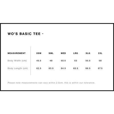 T-shirt size chart.