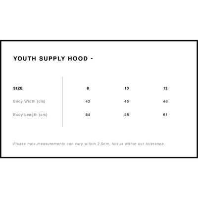 Youth hoodie size chart.