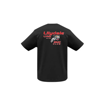 Black t-shirt with a graphic.
