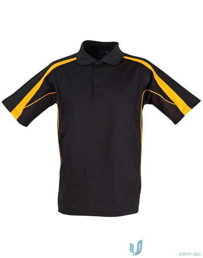 Black Legend Polo with gold accents, perfect for PS53 Legend Mens and mens truedry short sleeve polo style