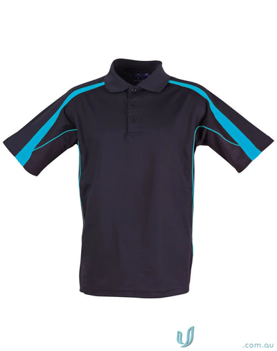 Dark polo shirt with turquoise accents from PS53 Legend Mens TrueDry short sleeve polo