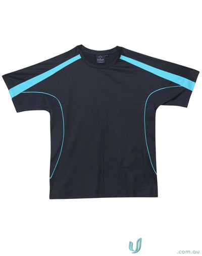 Black athletic Legend Tee with blue accents ideal for work uniforms or casual uniforms