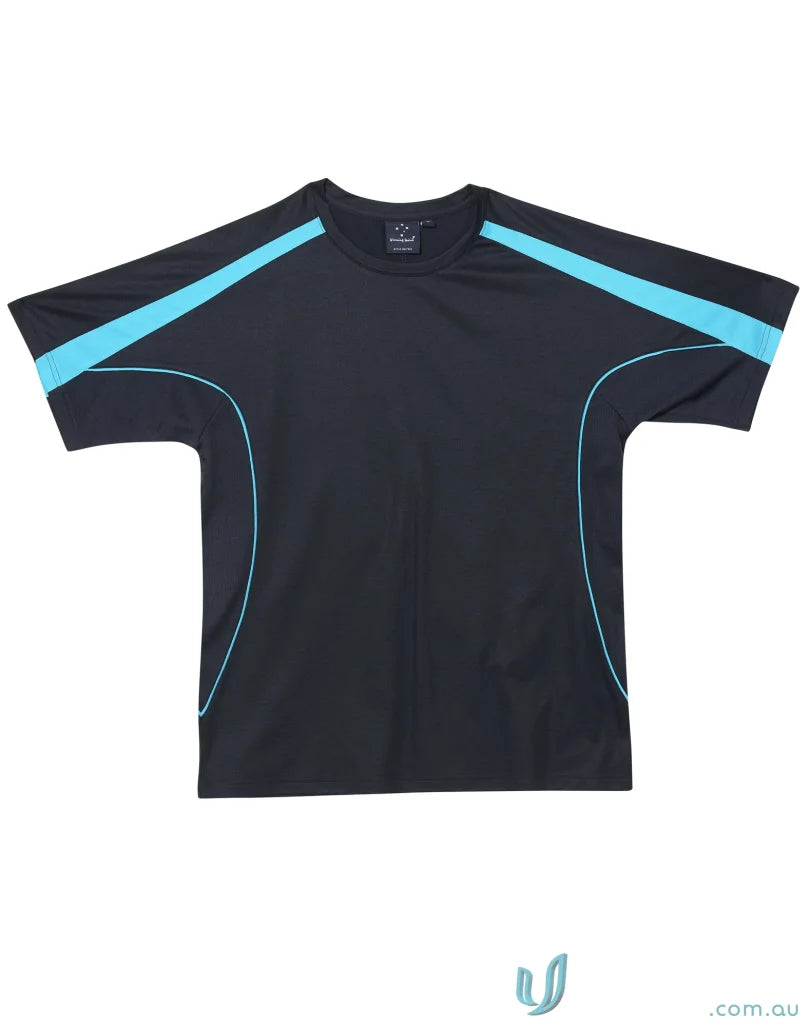 Black athletic Legend Tee with blue accents ideal for work uniforms or casual uniforms