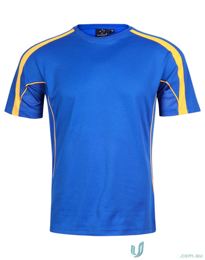 Blue and yellow athletic Legend Tee ideal for sports uniforms or workwear