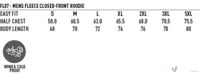 Clothing size chart for LIDS LHC EMB Navy Hoodie, perfect fleecy hoodie for uniforms