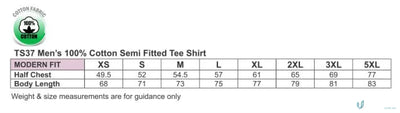 Men’s Tee Shirt Size Chart for LIDS LHC EMB Navy Workwear in combed cotton
