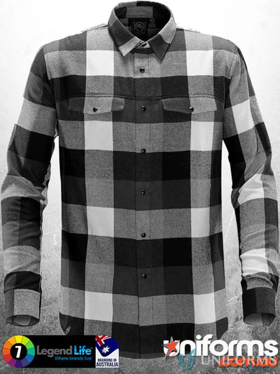 Black and white plaid Logan Snap Front Shirt with chest pockets and snap closures