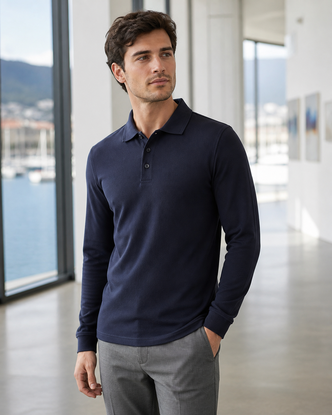 Long Sleeve 210 Polo on Australian male model