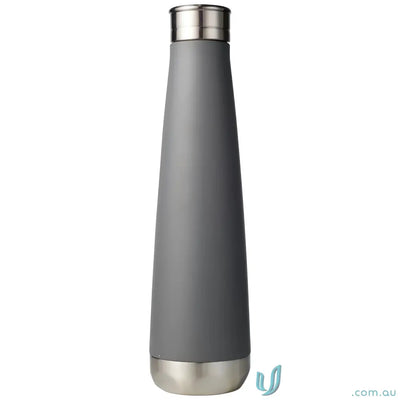 Gray insulated water bottle made of stainless steel, double-walled for hot or cold drinks