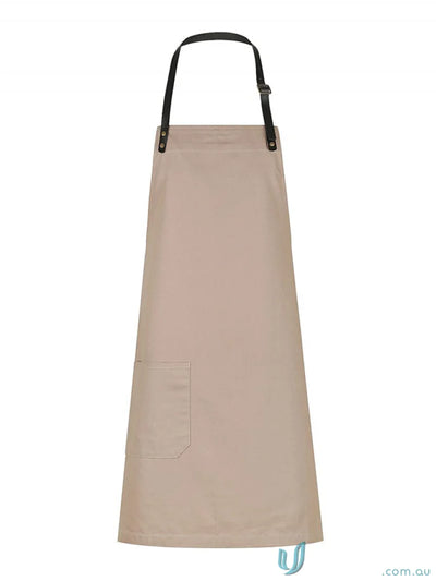 Beige cotton canvas apron with black straps, perfect for uniforms or purchase separately