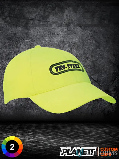 Yellow Luminescent Safety Cap with Logo for visibility and safety in low light
