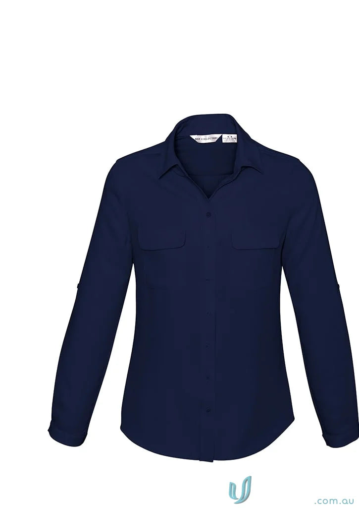 Navy blue Madison LS Blouse featuring long sleeve design, style s626ll from Biz Collection Madison