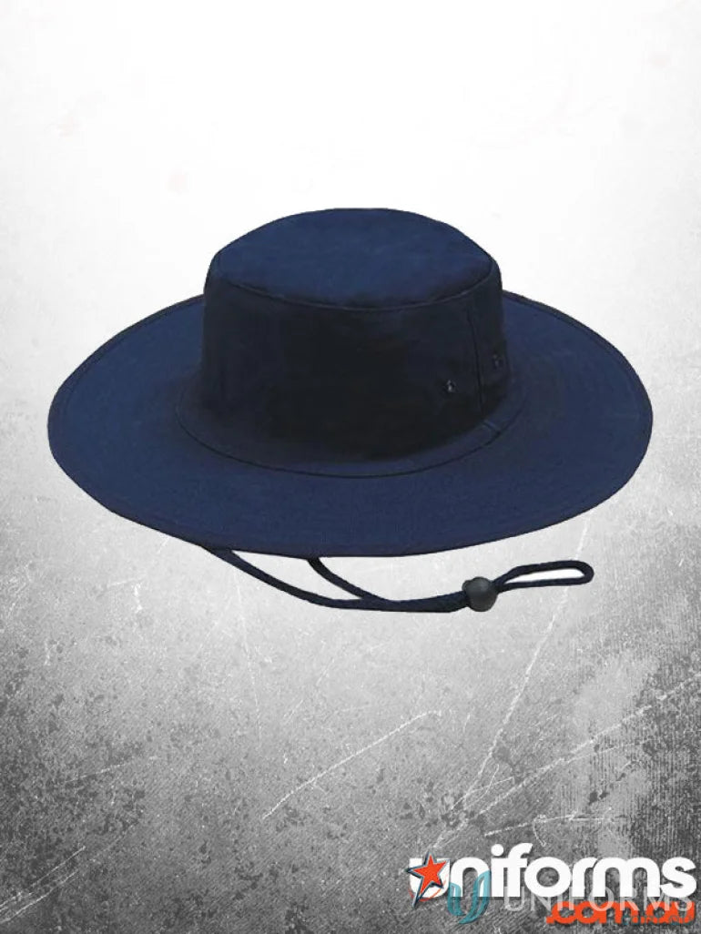 Navy blue maintenance canvas hat with adjustable chin strap for sun protection