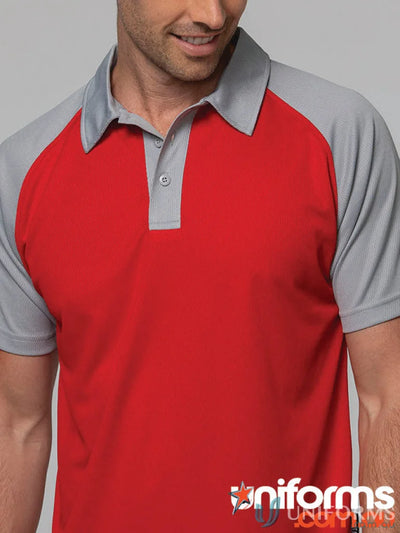 Red and grey mens polo shirt made from comfy fabric, perfect for uniforms or casual wear