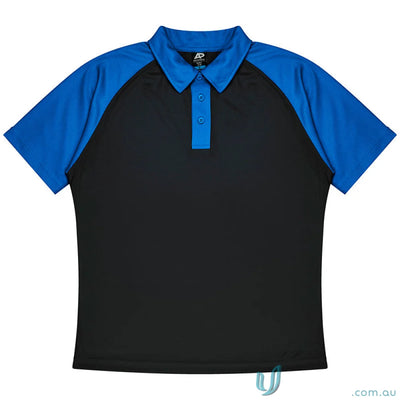 Manly Mens Polos short-sleeved men’s polo shirt with black fabric and blue raglan sleeves
